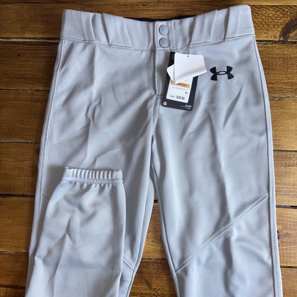 Under Armour Boys Youth Baseball Pants MEDIUM Gray Tapered Fit Stain Release NEW - Picture 1 of 9